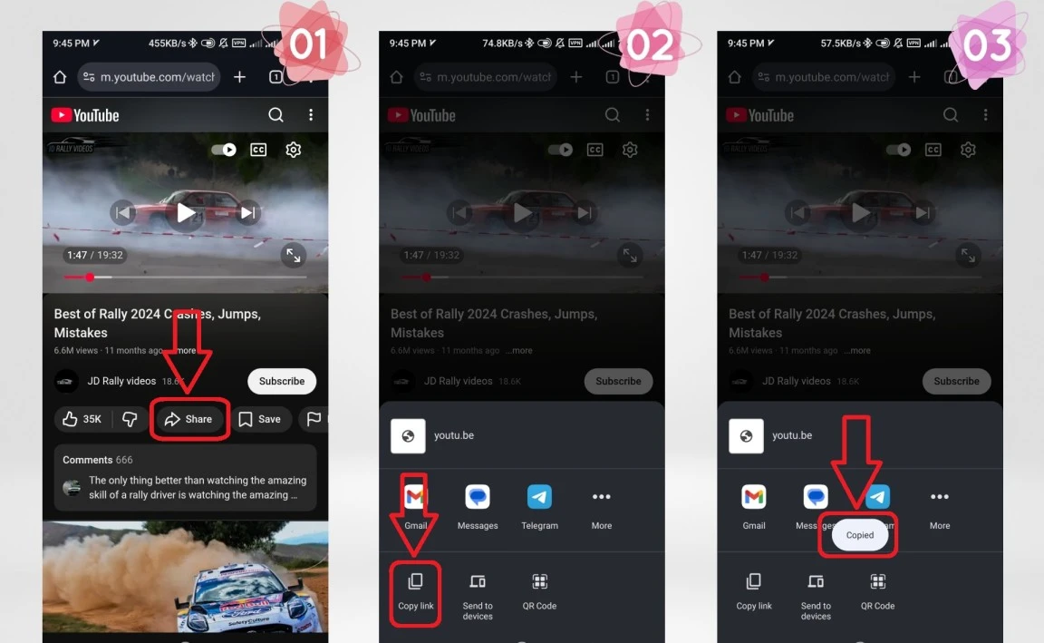 کپی لینک ویدیو یوتیوبی: