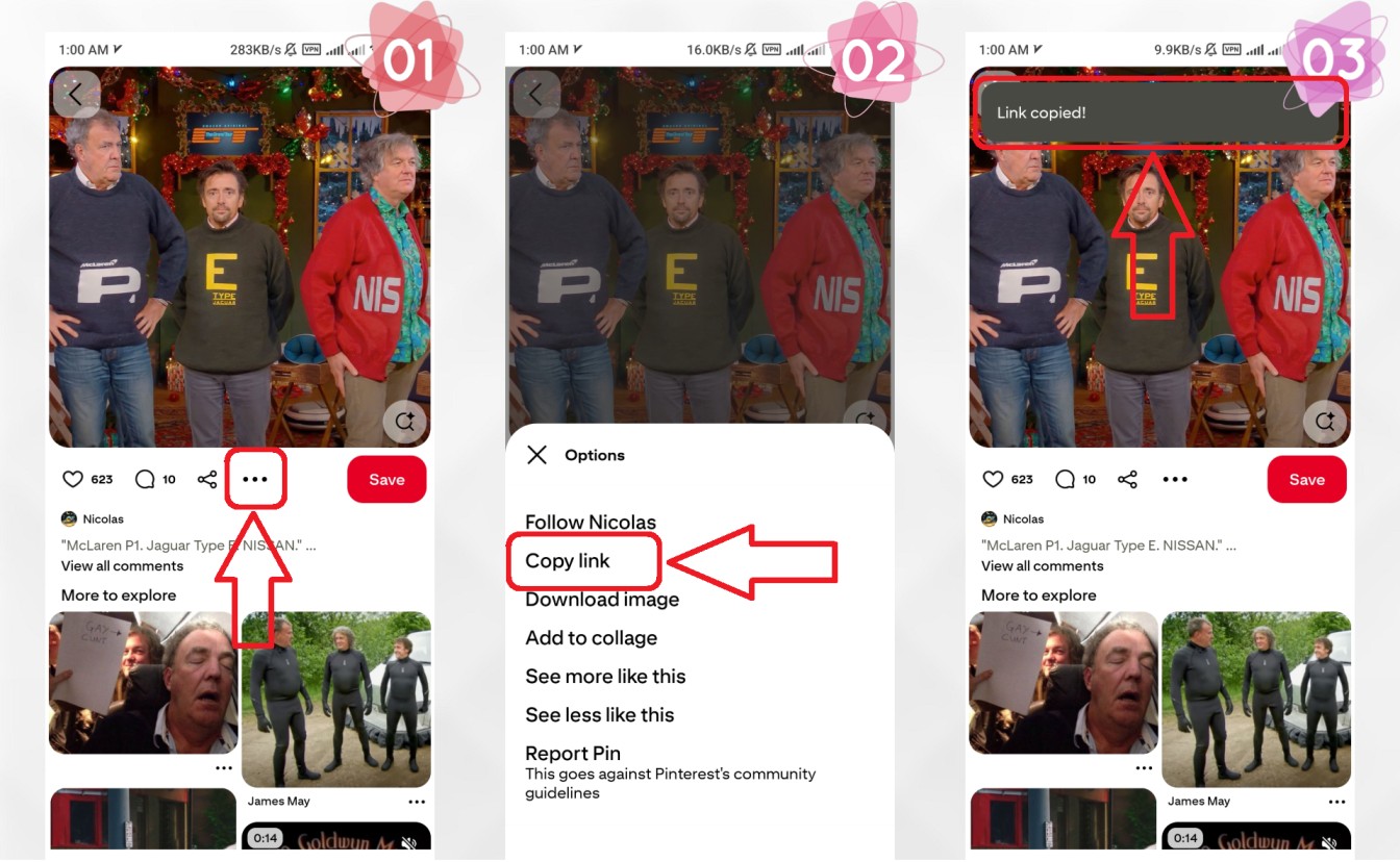 کپی لینک پین از پینترست: